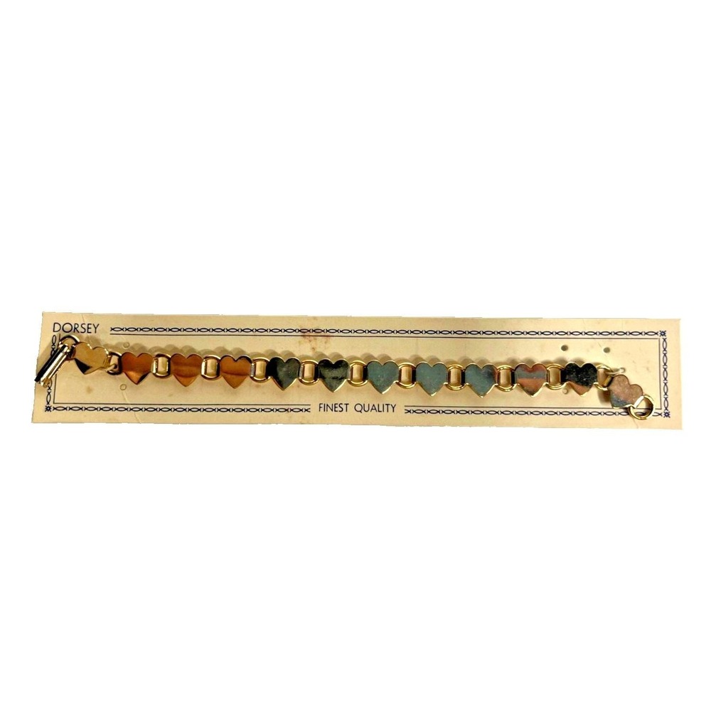 Dorsey Heart Link Bracelet NOS Gold Tone 6.5" Long